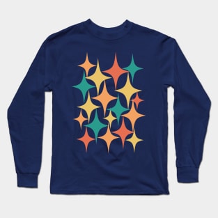 Mid Century Atomic Starburst Charcoal, Yellow, Orange, Teal Long Sleeve T-Shirt